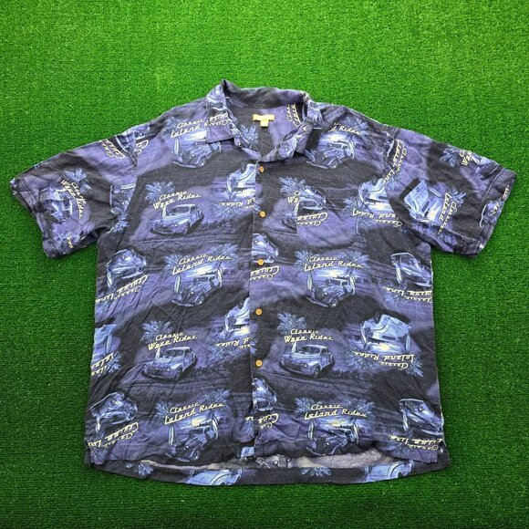George Hawaiian Shirt Mens XL Blue Button Up Beach Tropical Classic Island Rides - Picture 1 of 7